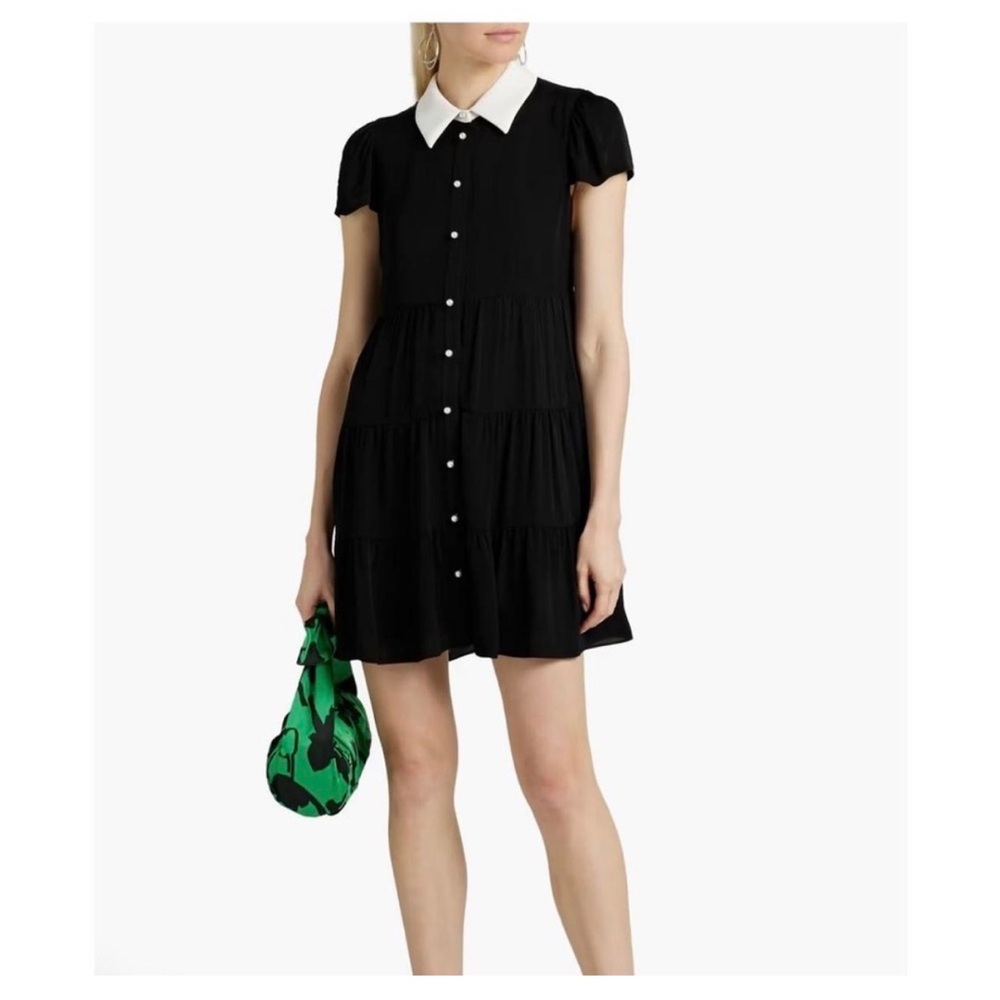 Alice + Olivia Black Mini Shirt Dress with White Collar, Meeko style